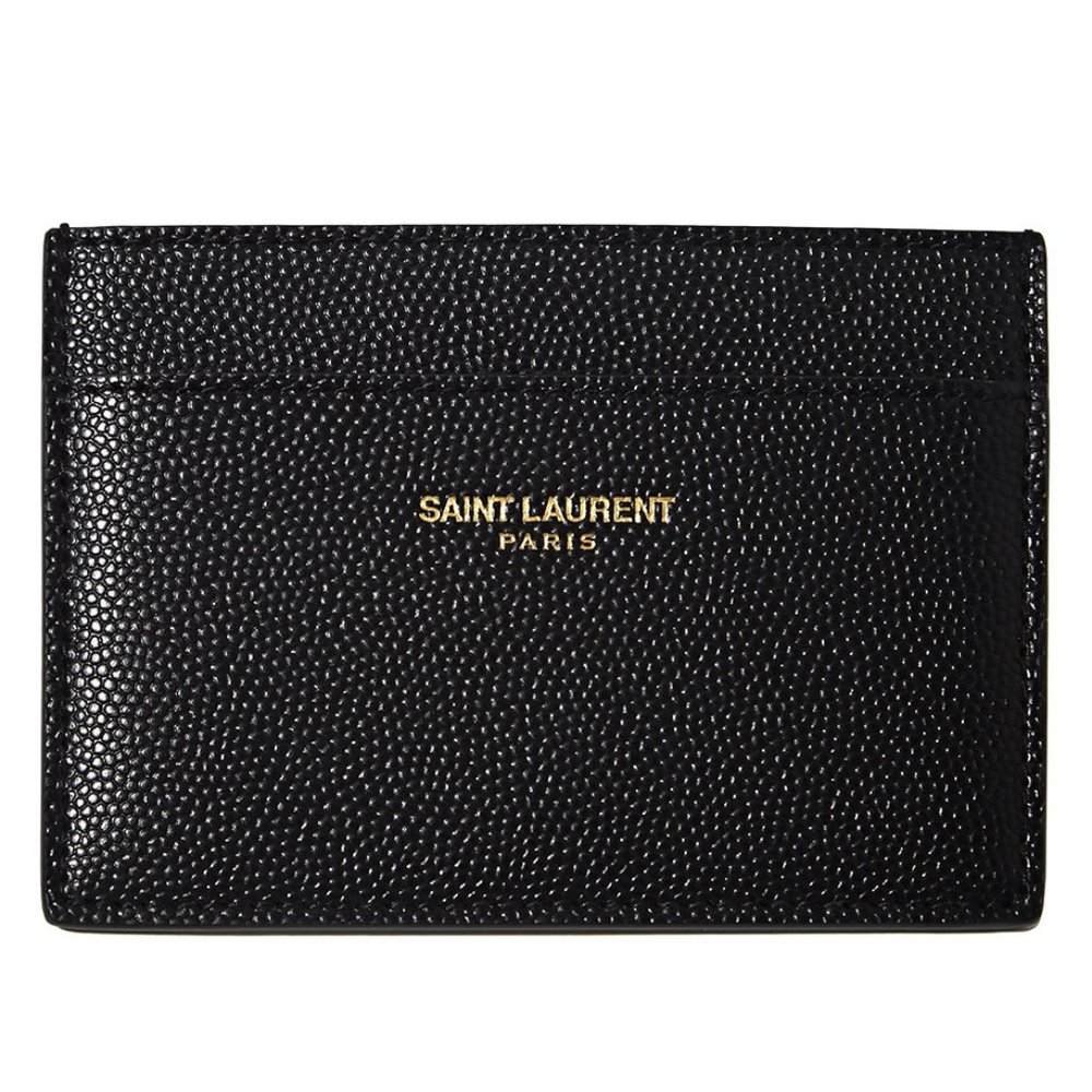 SAINT LAURENT Card Case in Black Grain de Poudre Embossed Leather